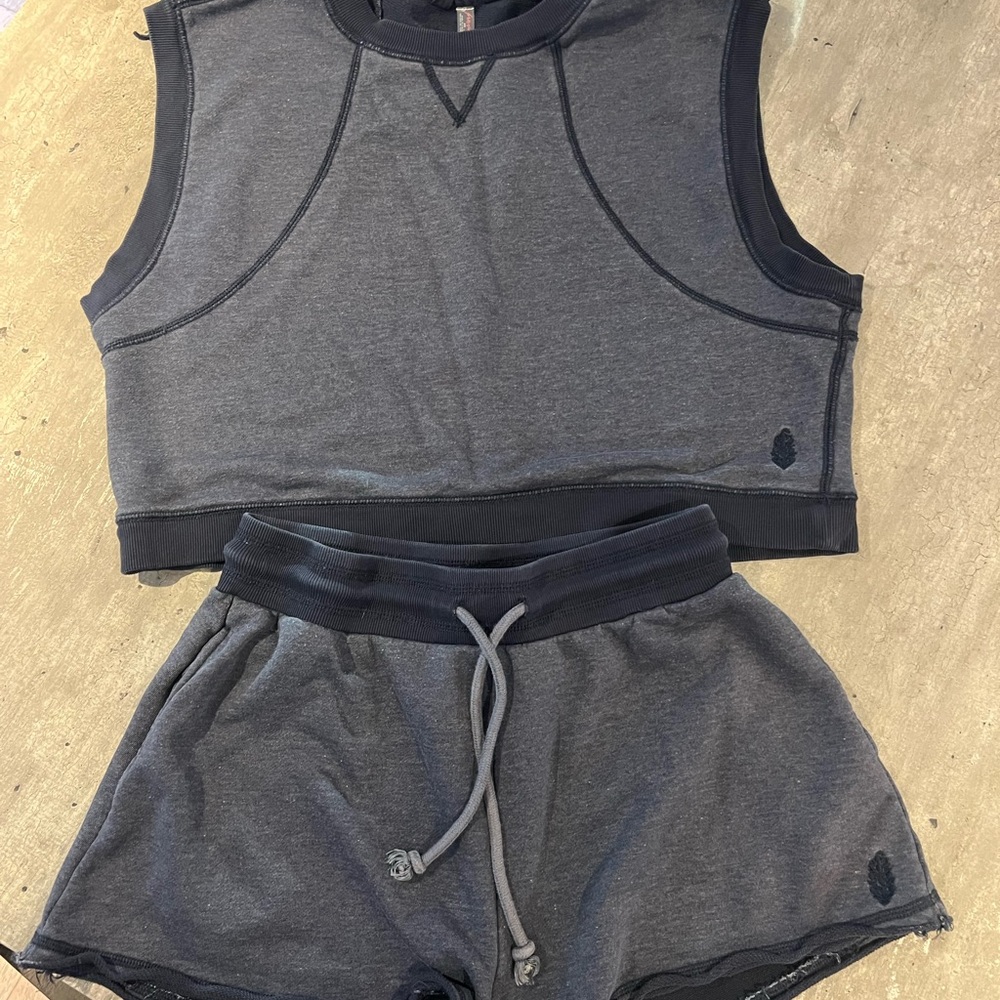 Free People Charcoal Gray Cropped Tank & Shorts Set